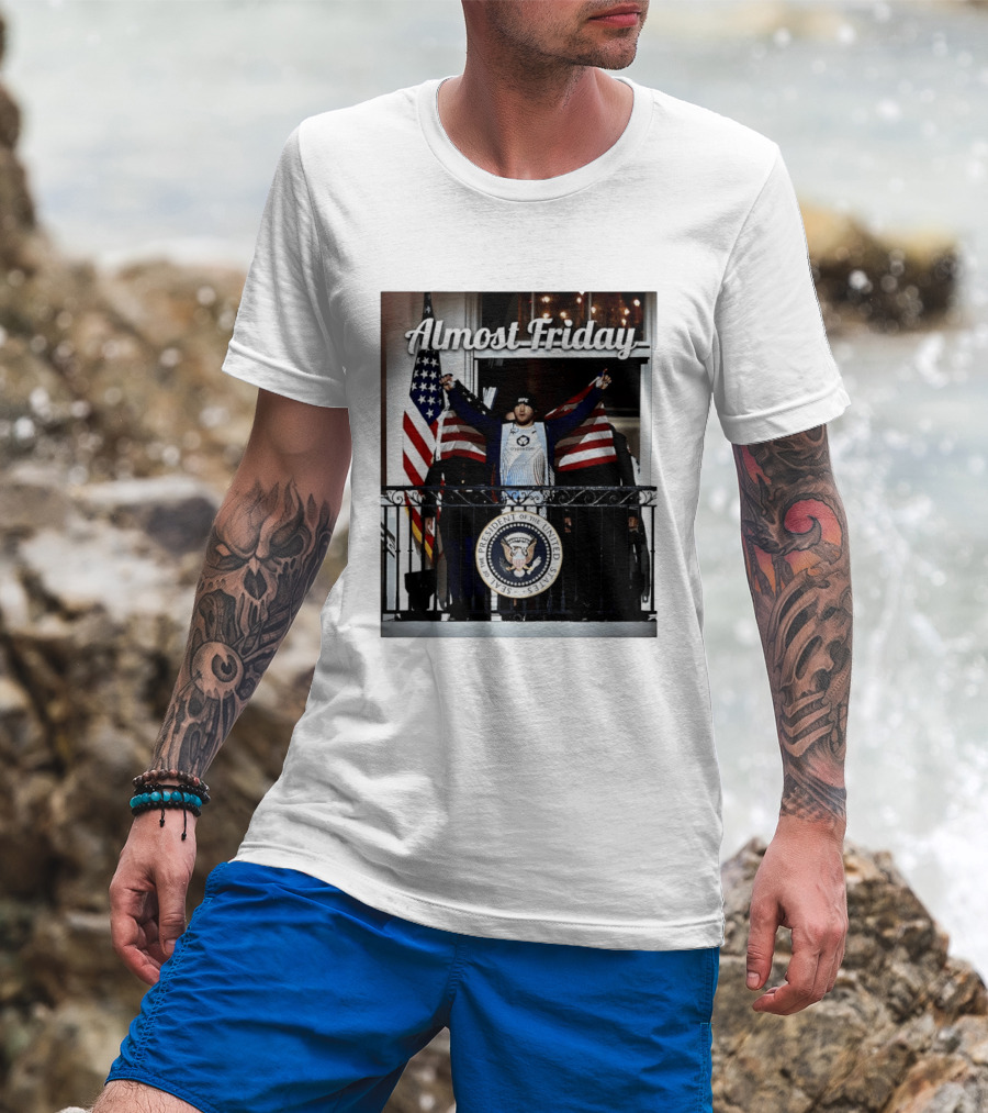 Almost Friday Justin Gaethje US Flag Blue Room Balcony White House UFC Freedom 250 T-Shirt
