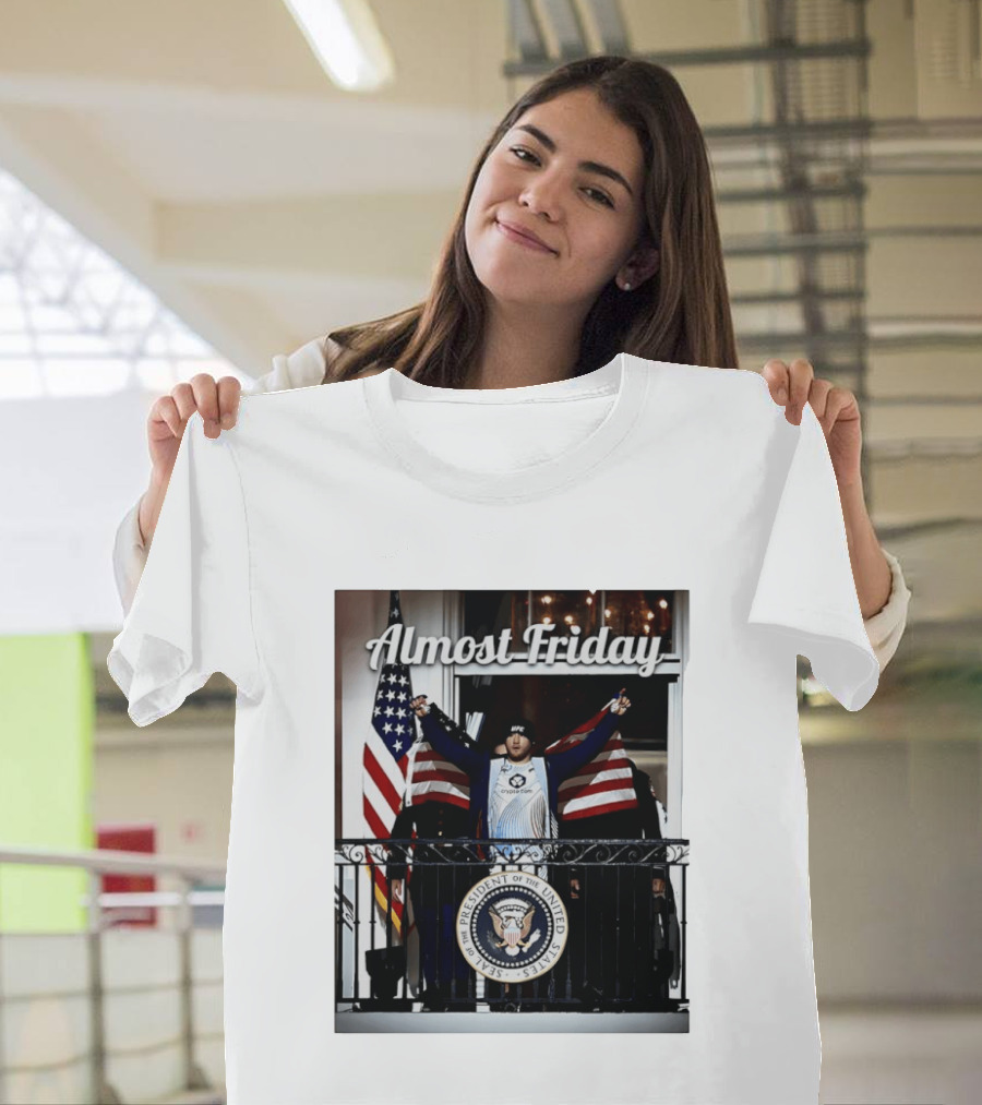 Almost Friday Justin Gaethje US Flag Blue Room Balcony White House UFC Freedom 250 T-Shirt