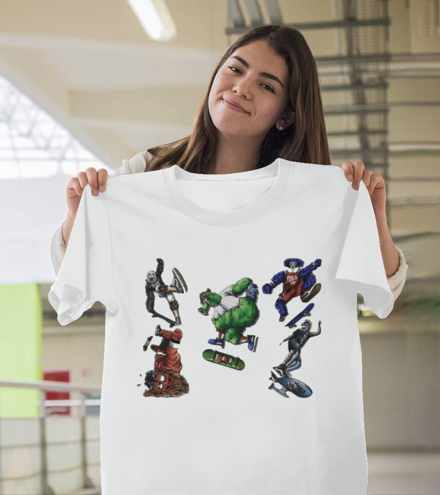 Philadelphia Sports Mascots Skateboarding Extravaganza Happy National Day T-Shirt