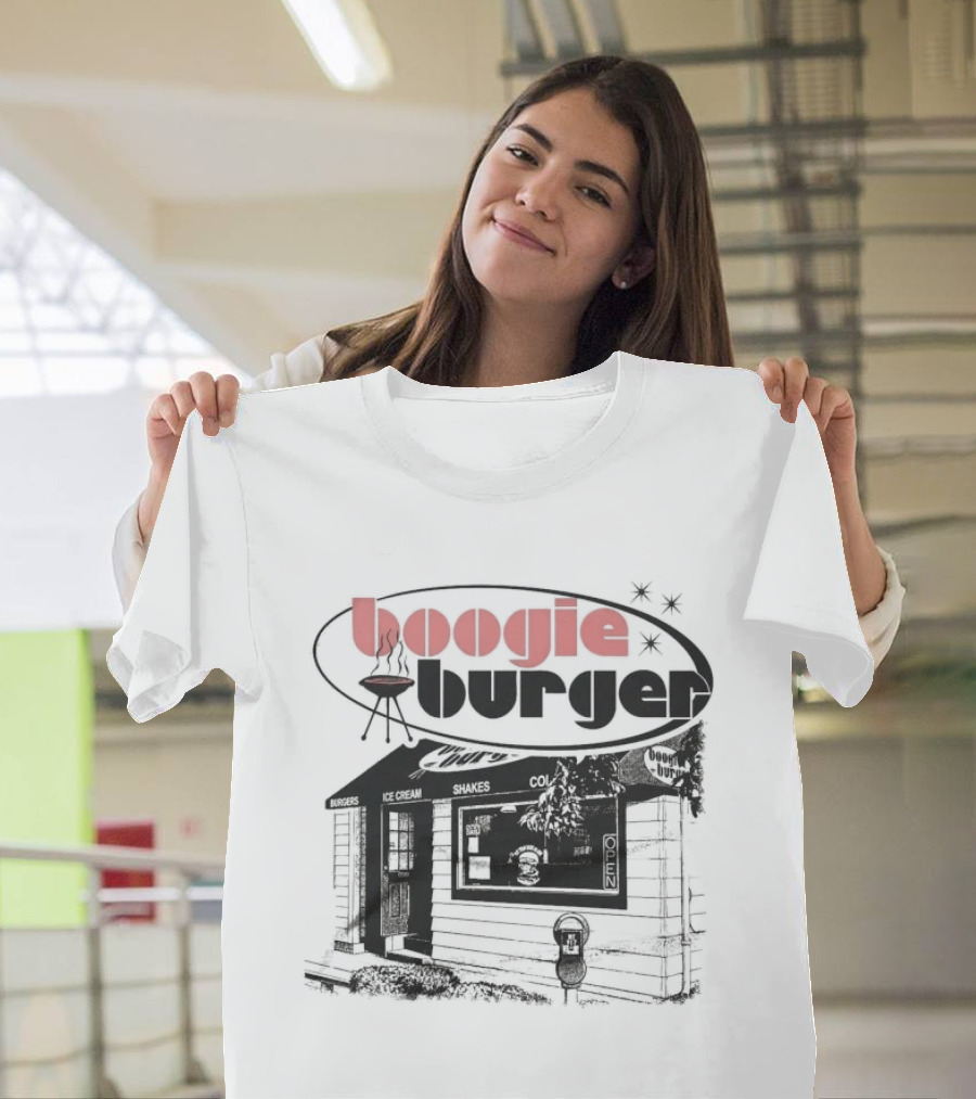 Boogie Burger BBQ Rustic Cabin Scene T-Shirt