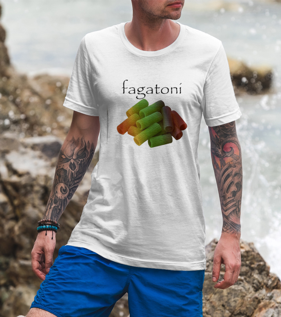 Fagatoni Gay Pasta LGBTQ Pride Multicolor Rigatoni T-Shirt