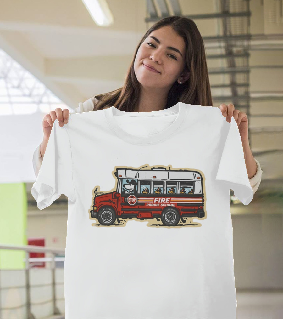 Firefighter Snoopy Woodstock School Bus Fire Probie Training T-Shirt