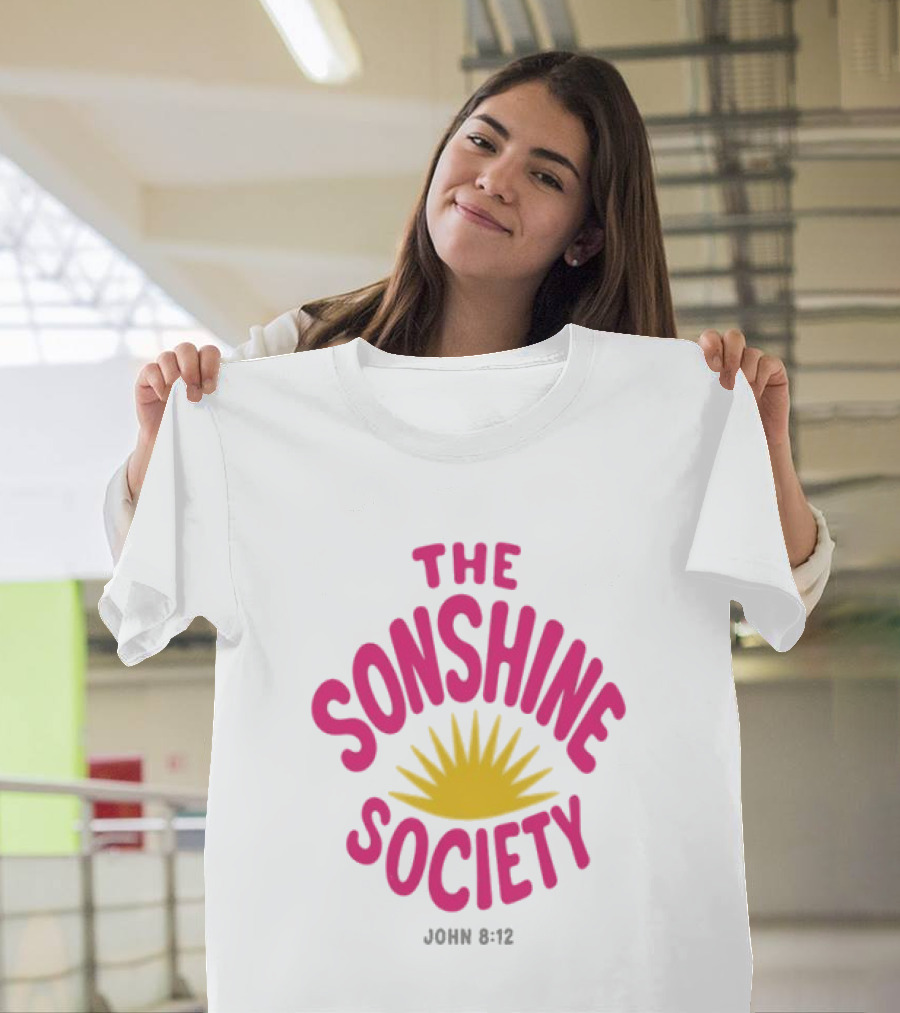 The Sonshine Society John 8 12 Bold Pink Yellow Sunburst T-Shirt