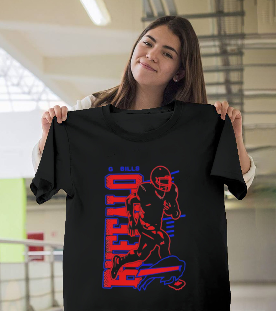 Buffalo Bills Go Bills Football Player Running Action T-Shirt