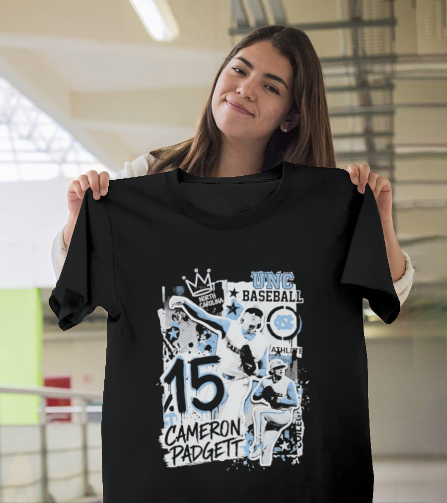 Cameron Padgett 15 UNC Baseball Player Collage Comic UNC Baseball T-Shirt