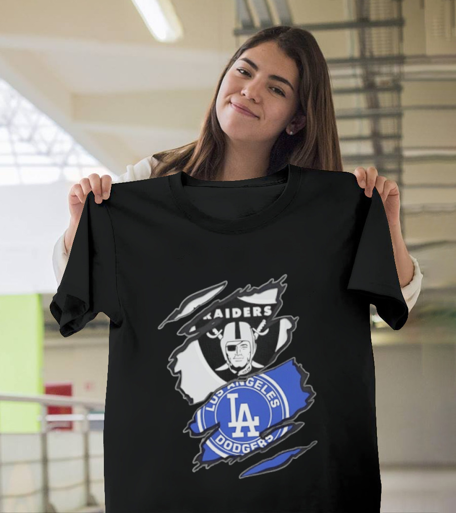 Las Vegas Raiders Los Angeles Dodgers Two Teams One Heart Scratch T-Shirt