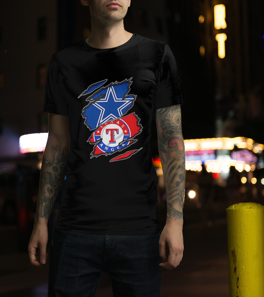 Dallas Cowboys Texas Rangers Two Teams One Heart Scratch T-Shirt