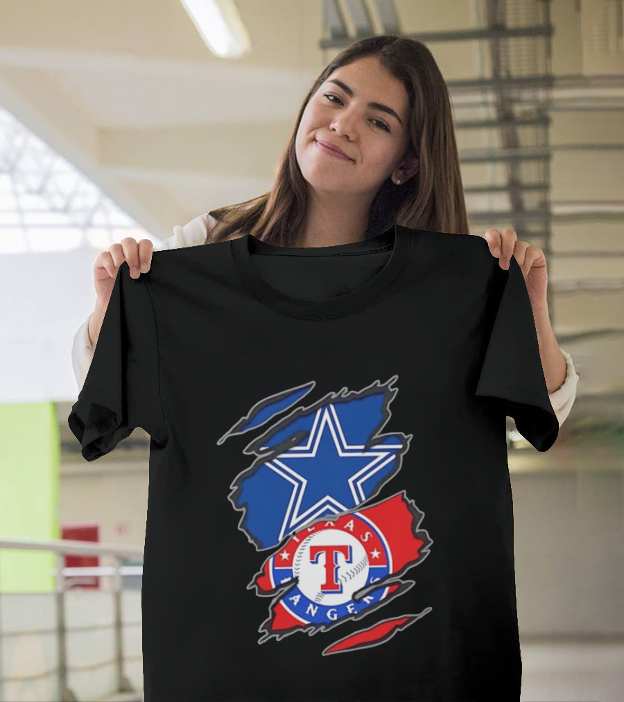 Dallas Cowboys Texas Rangers Two Teams One Heart Scratch T-Shirt