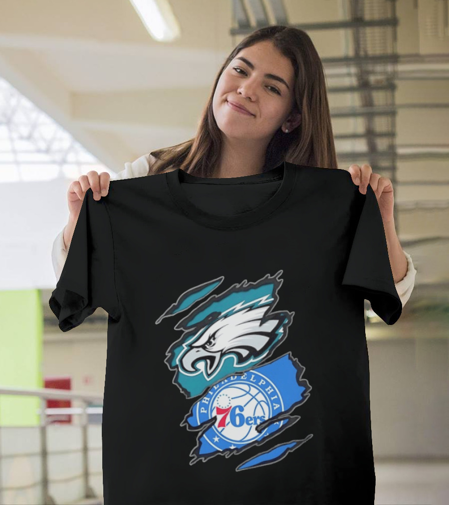Philadelphia Eagles And Philadelphia 76ers Two Teams One Heart Scratch T-Shirt