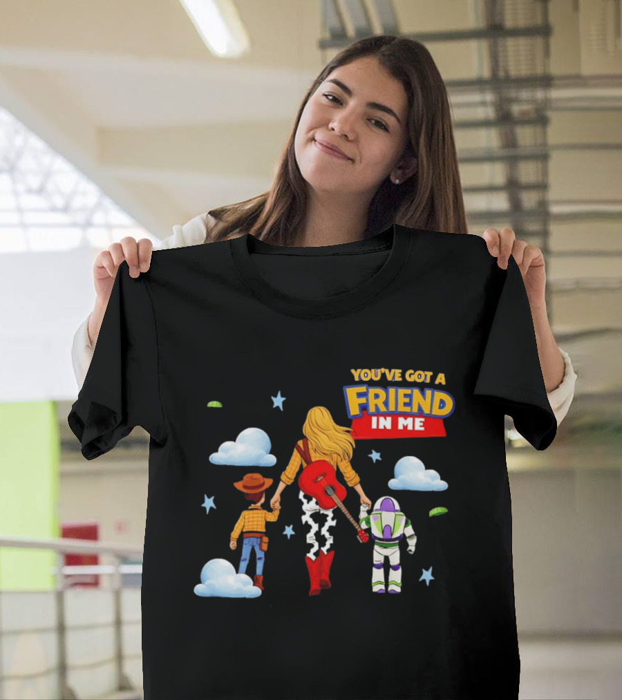 You've Got A Friend In Me Woody Buzz Lightyear Woman Walking With Clouds T-Shirt
