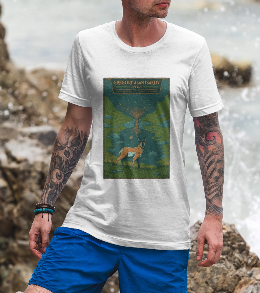 Gregory Alan Isakov June 2026 Tour With Antelope In Lush Mountain Scenery T-Shirt