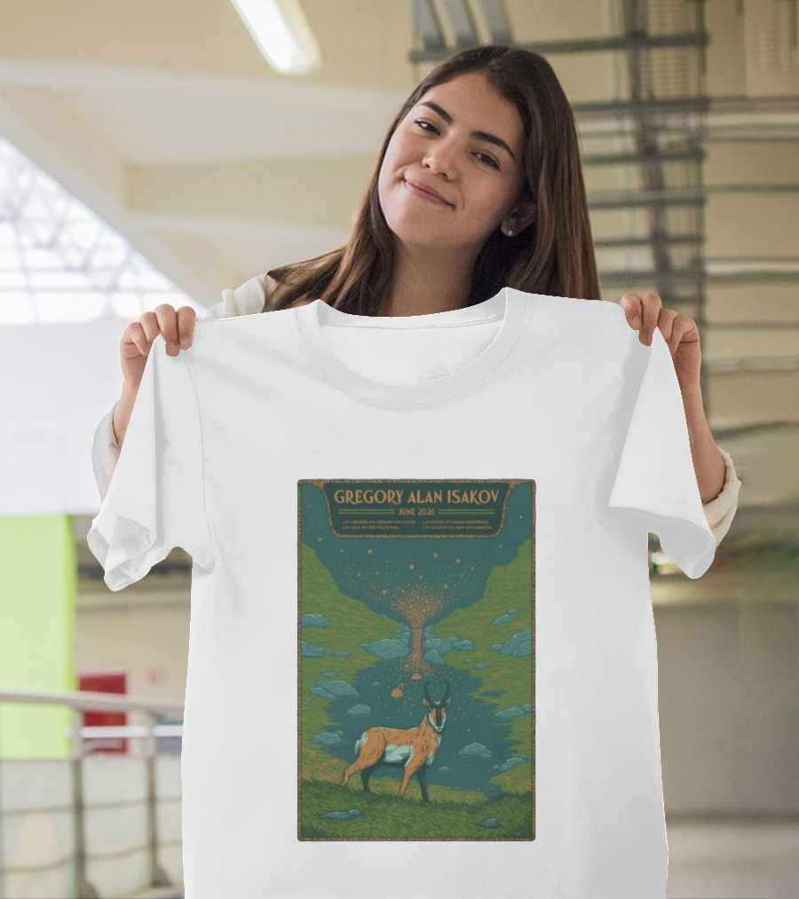 Gregory Alan Isakov June 2026 Tour With Antelope In Lush Mountain Scenery T-Shirt