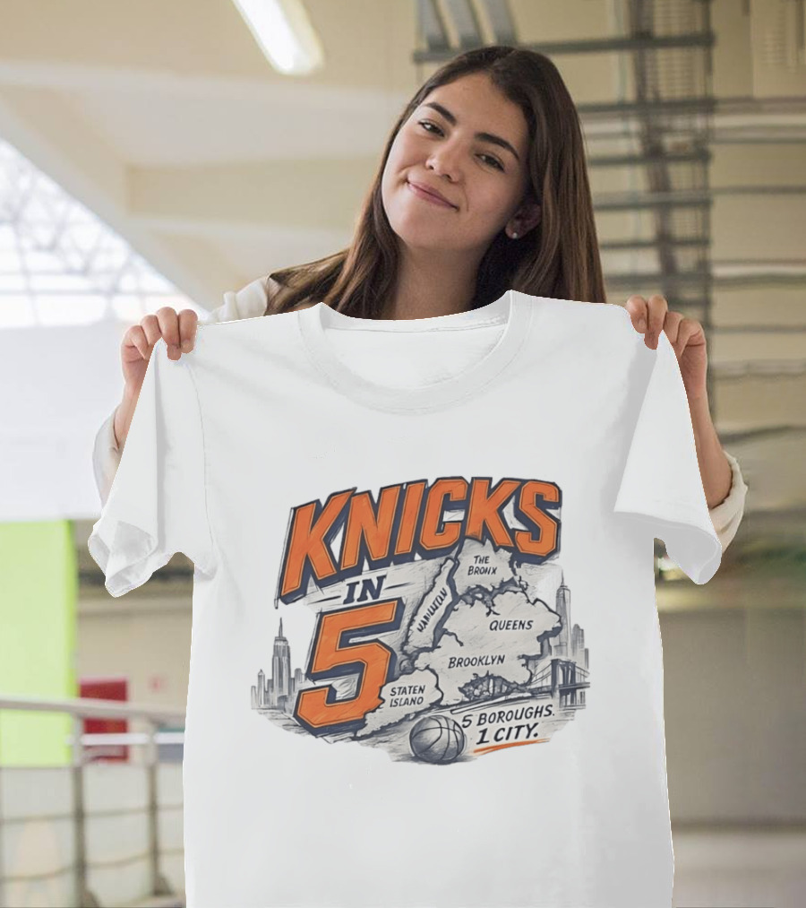 Knicks In 5 New York City 5 Boroughs Map Basketball T-Shirt