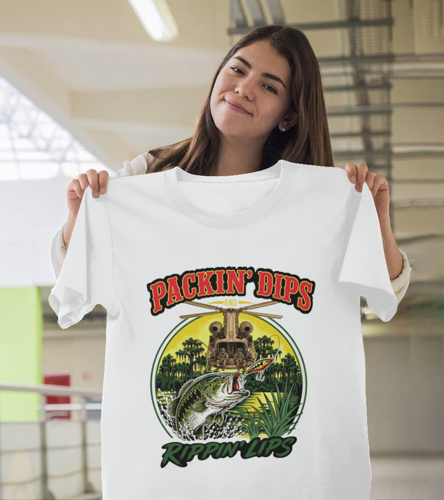 Packin' Dips And Rippin' Lips Fishing Helicopter Adventure T-Shirt