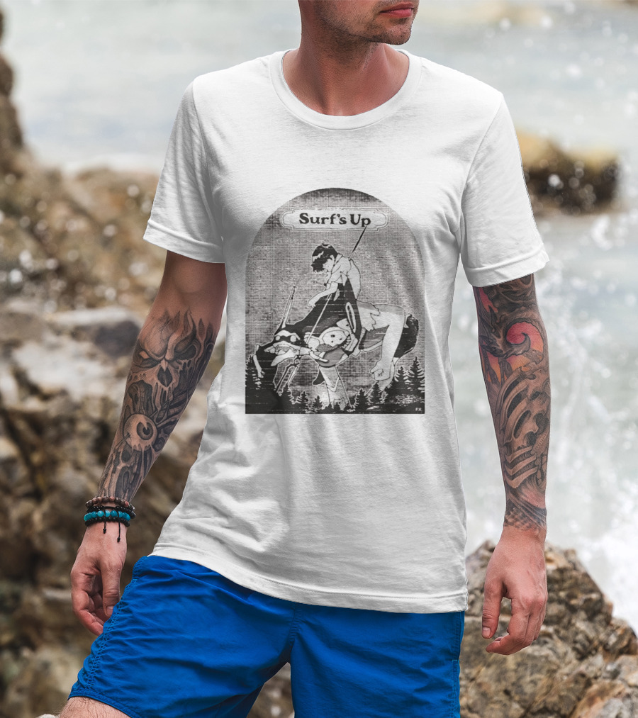 Surf's Up Anime Style Riding Adventure Black And White T-Shirt