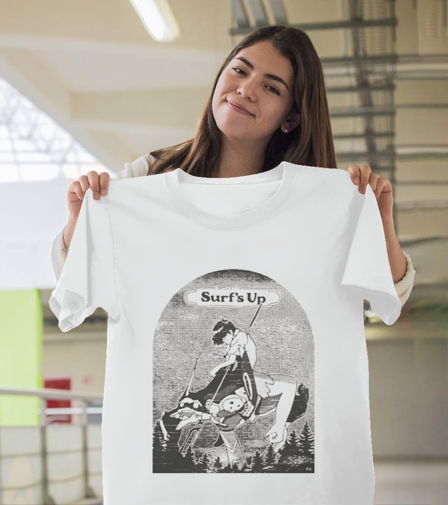 Surf's Up Anime Style Riding Adventure Black And White T-Shirt