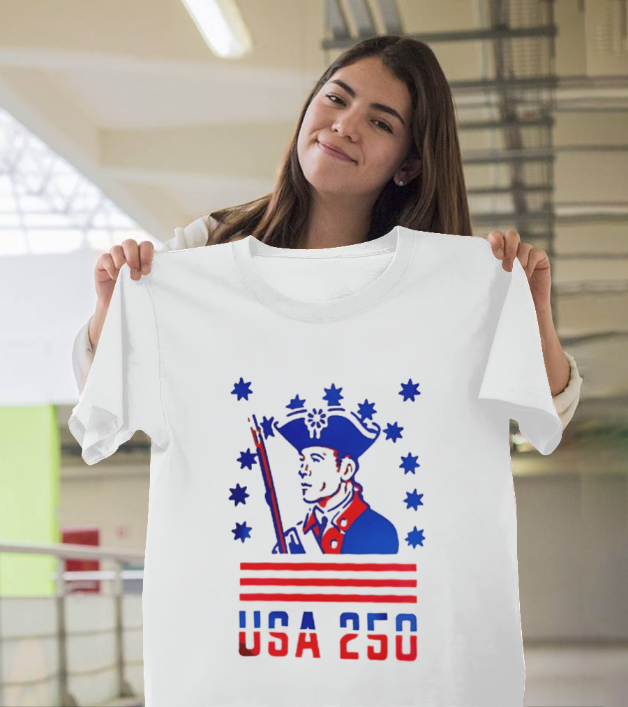 USA 250 Minuteman Stars Stripes Patriotic America 250th Anniversary T-Shirt