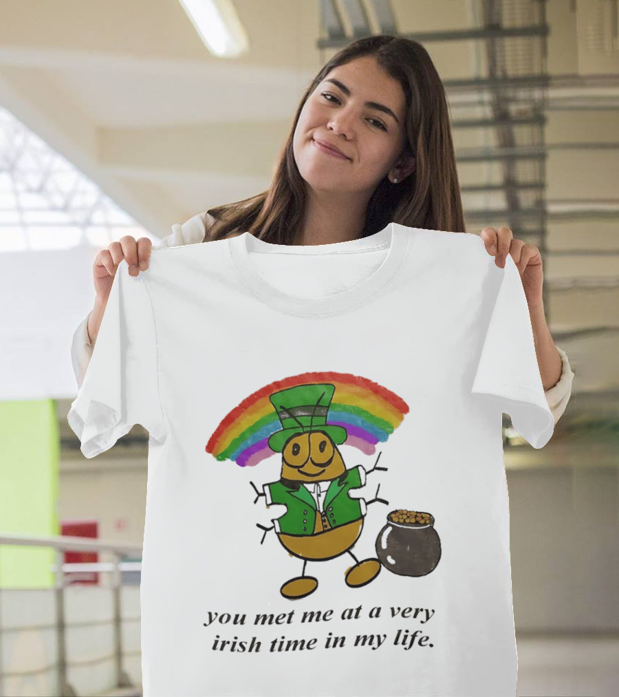 You Met Me At A Very Irish Time In My Life Rainbow Leprechaun Pot Of Gold T-Shirt