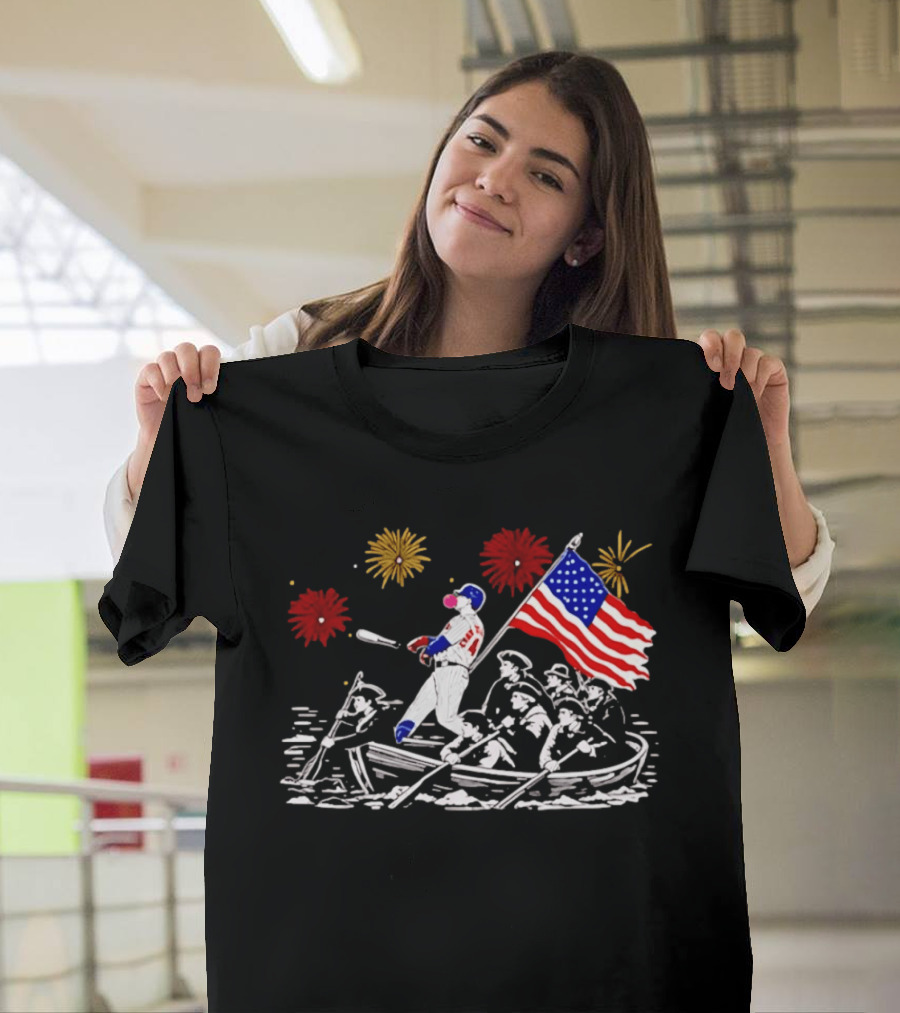 PCA Cubs Crossing The Delaware Patriotic Baseball Fireworks Celebration T-Shirt