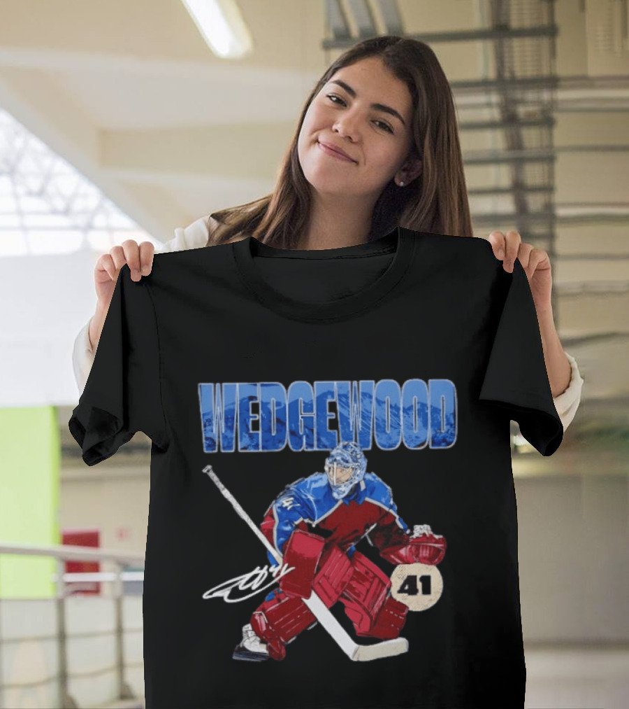 Scott Wedgewood 41 Hockey Goalie Action Colorado Mountains T-Shirt