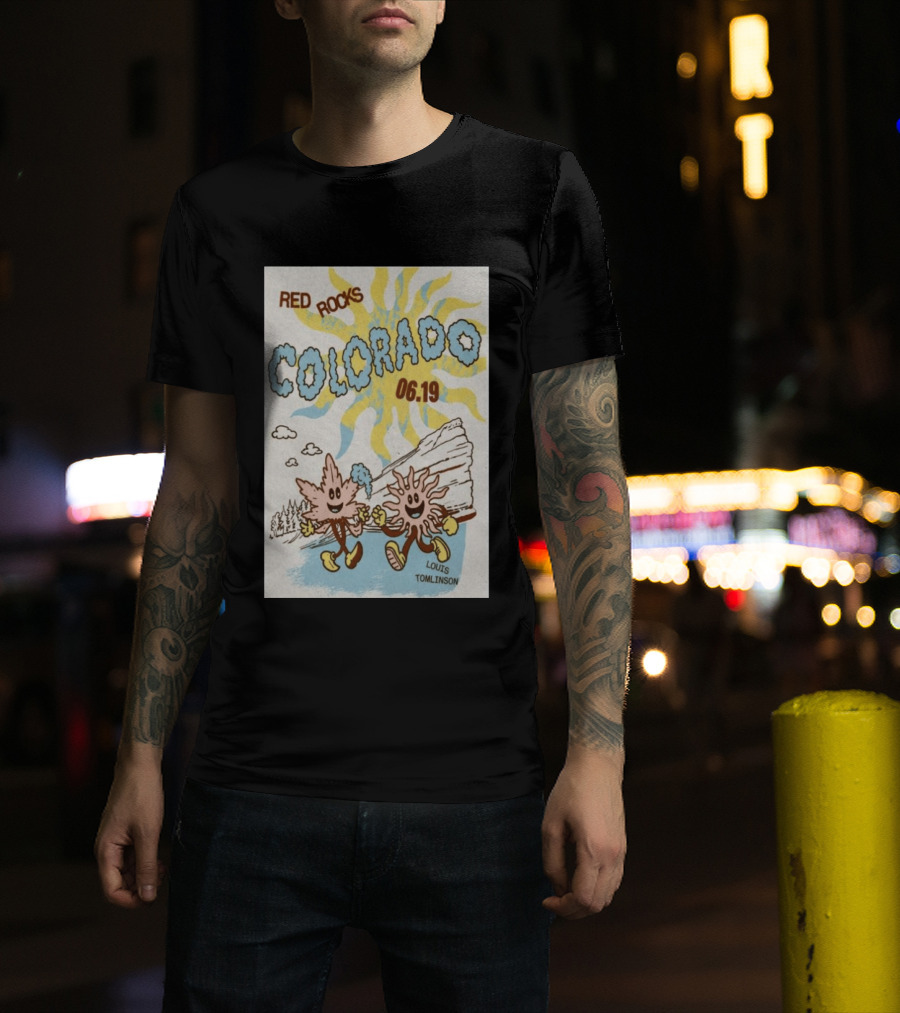 Red Rocks Colorado June 19 Louis Tomlinson Rockies Sun And Leaf Characters T-Shirt
