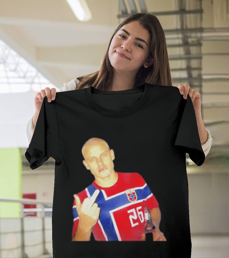 Erling Haaland Norway National Football Team 26 Middle Finger Gesture Jersey T-Shirt