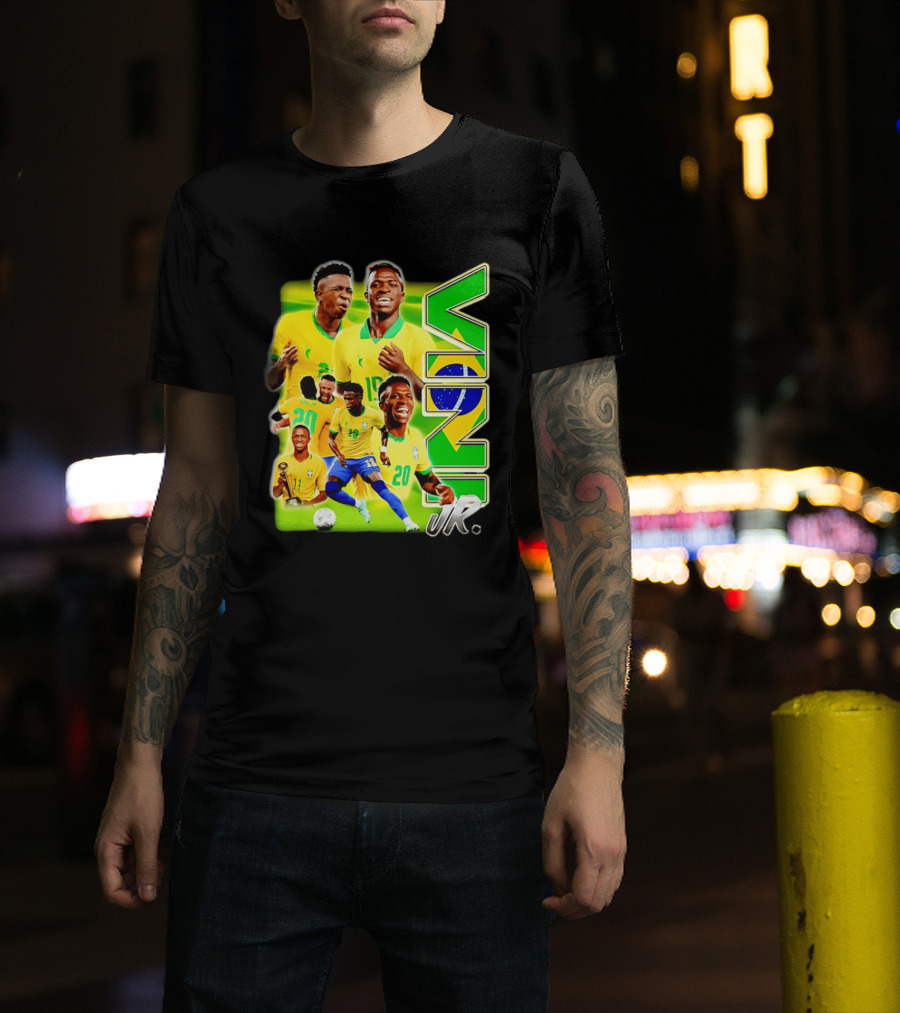 Vinicius Junior Brazil Number 10 Yellow Green Soccer Team Collage T-Shirt