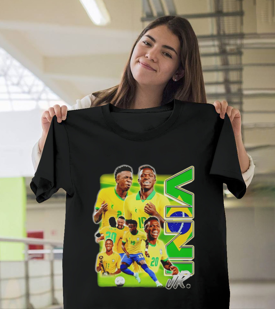 Vinicius Junior Brazil Number 10 Yellow Green Soccer Team Collage T-Shirt