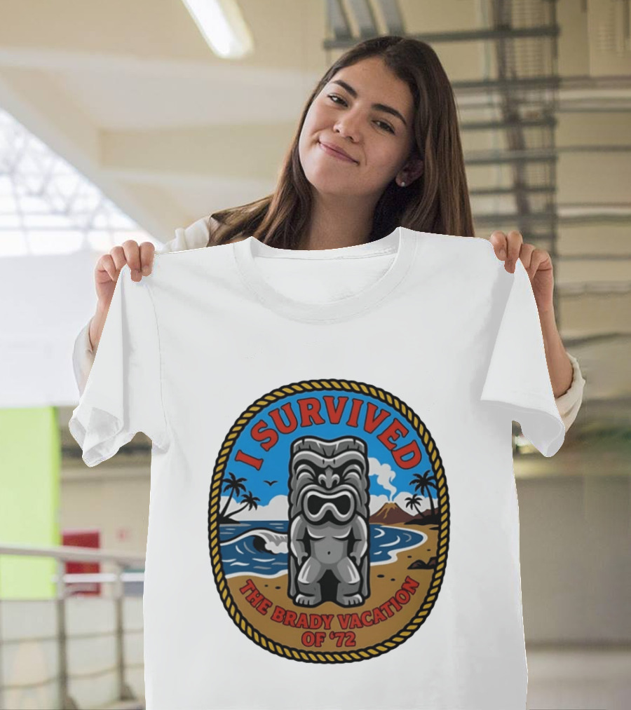 I Survived The Brady Vacation Of '72 Tiki Idol Ocean Scene T-Shirt