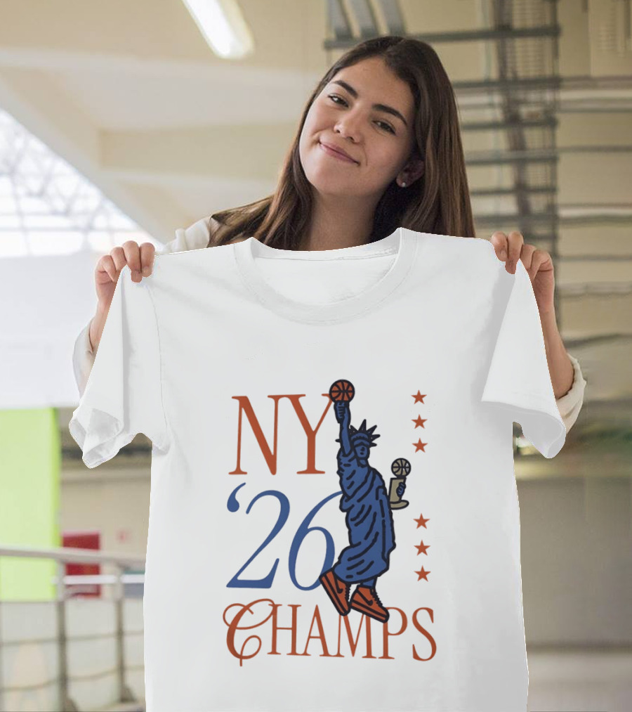 NY 26 Champs Statue Liberty Basketball Trophy T-Shirt
