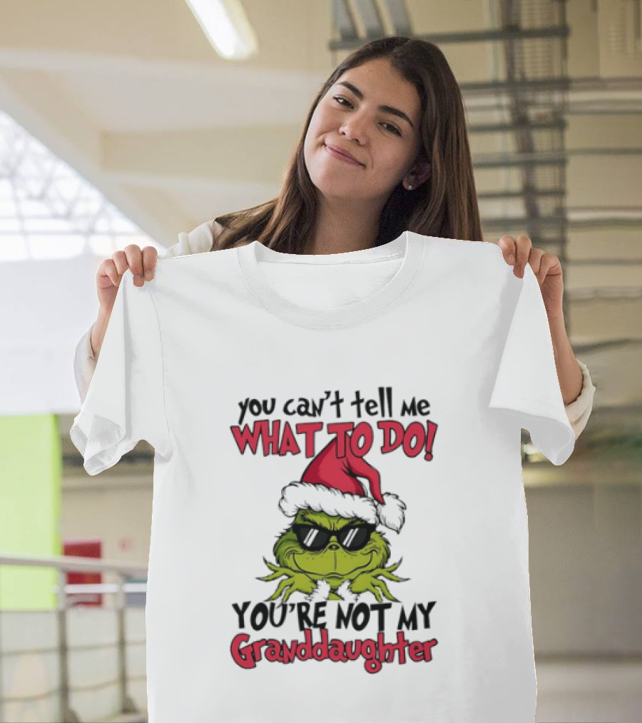You Can't Tell Me What To Do You're Not My Granddaughter Grinch Santa Hat T-Shirt