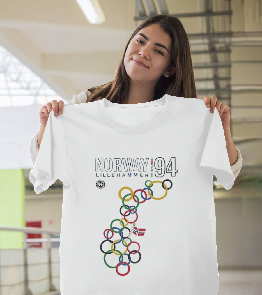 Norway Lillehammer 1994 Winter Games Rings Map T-Shirt