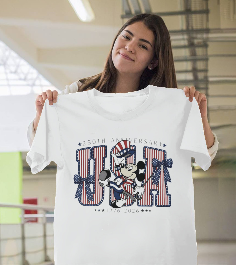 250th Anniversary Mickey Mouse USA 1776 2026 Patriotic Bow Disney Holiday T-Shirt