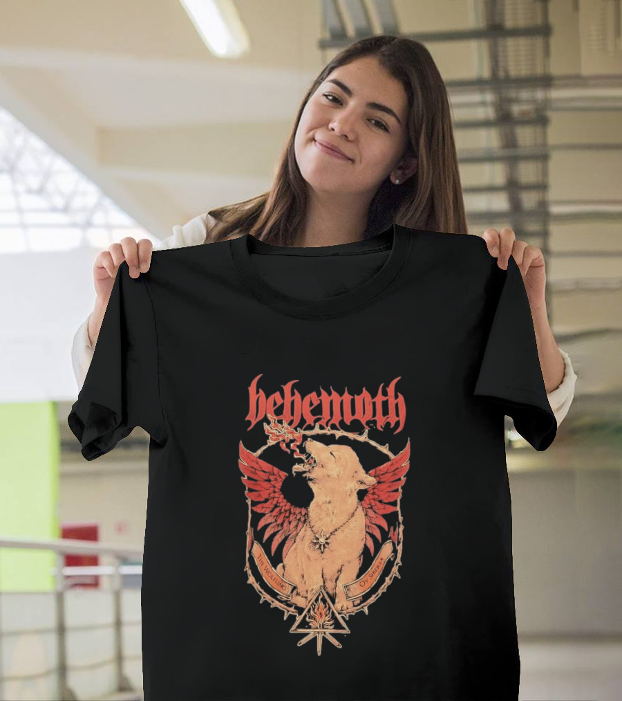 Behemoth The Wolfling Ov Siberia Fire Wings Wolf Sun Sigil Black Metal Music T-Shirt