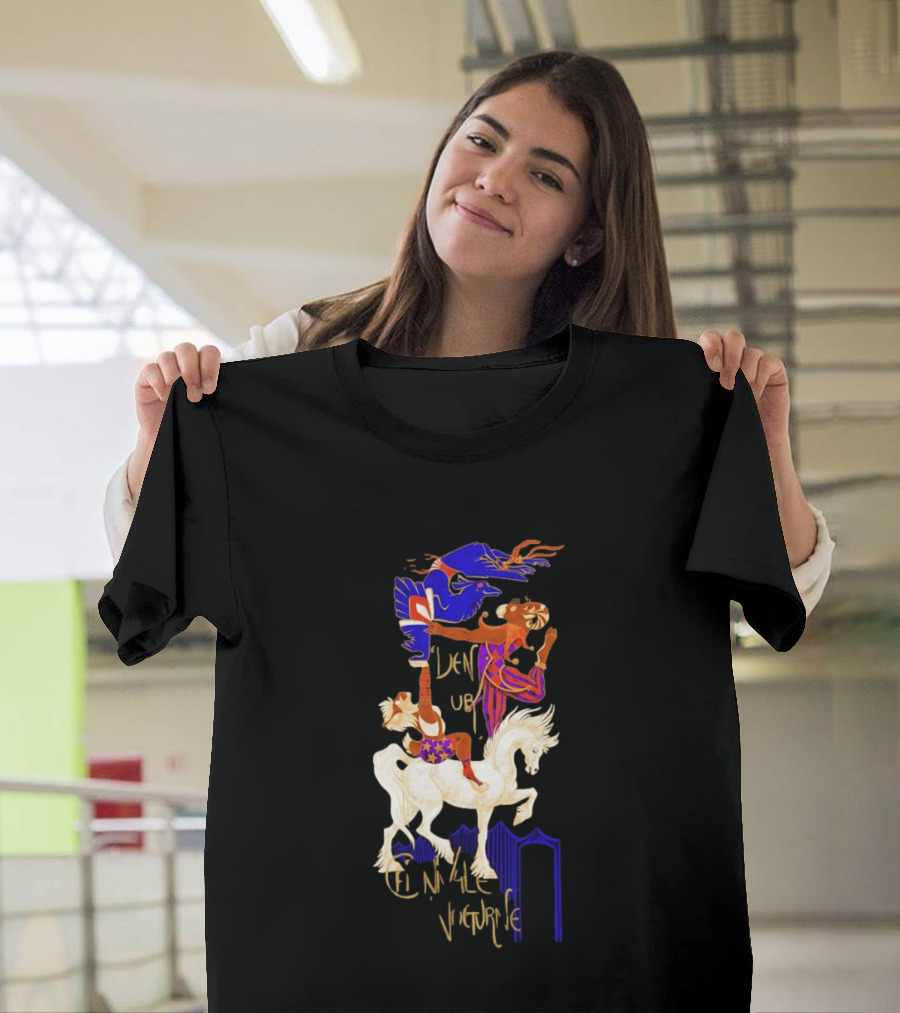 Cirque Style Acrobats On Horseback With Blue And Gold Accents T-Shirt