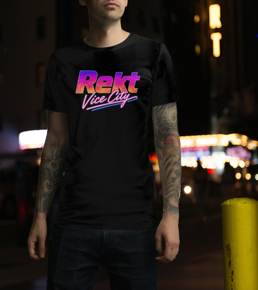 Rekt Vice City Neon Vaporwave Aesthetic With Palm Trees T-Shirt