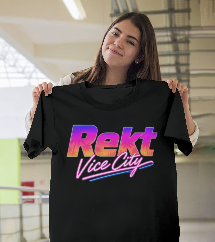 Rekt Vice City Neon Vaporwave Aesthetic With Palm Trees T-Shirt