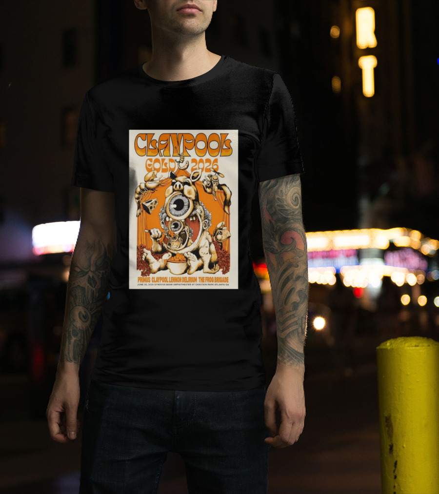 Claypool Gold 2026 Primus Lennon Delirium The Frog Brigade Atlanta June 20 Synovus Bank Amphitheater T-Shirt