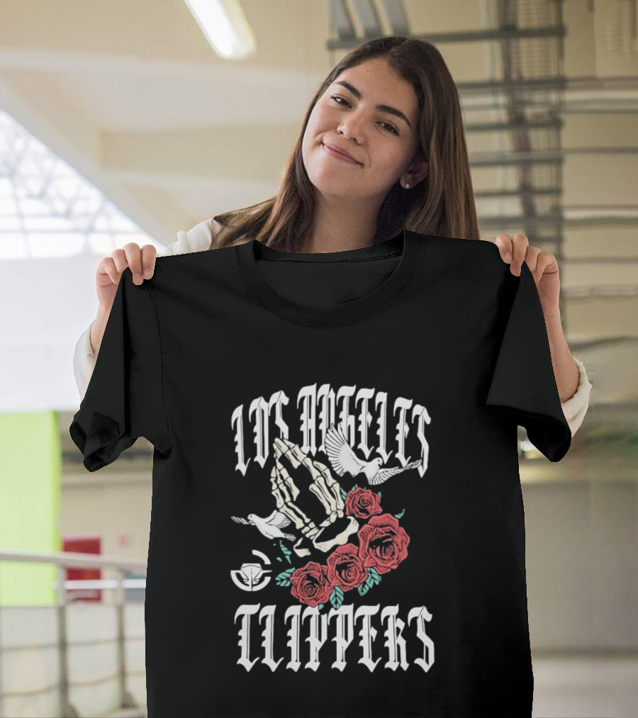 Los Angeles Clippers Praying Skeleton Hands Roses Doves T-Shirt