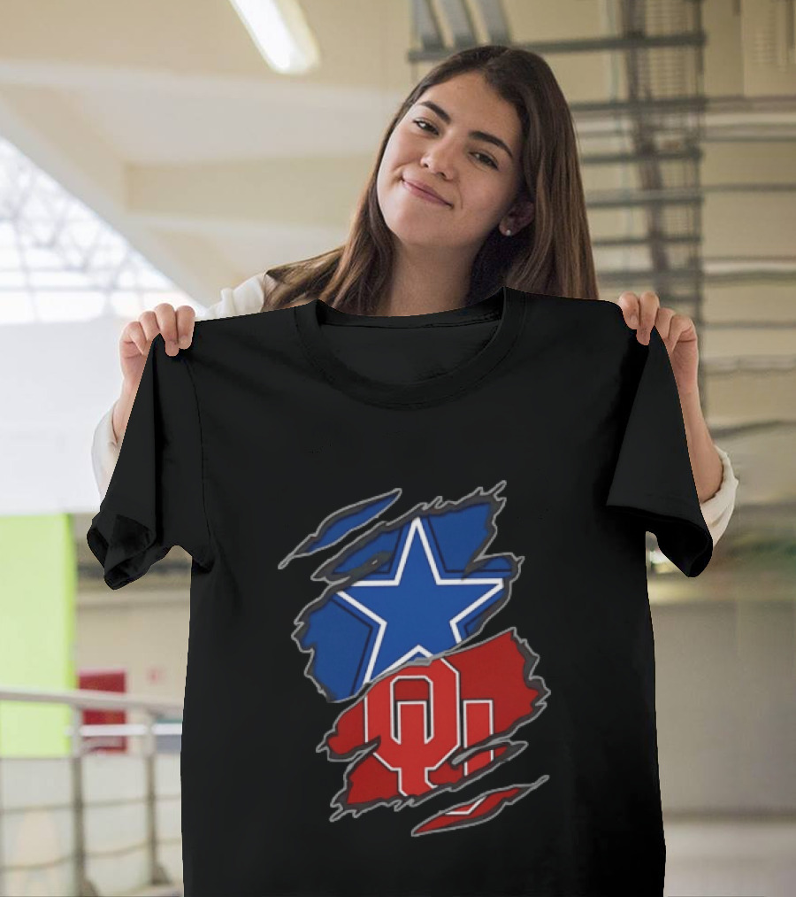 Dallas Cowboys Oklahoma Sooners Two Teams One Heart Scratch T-Shirt
