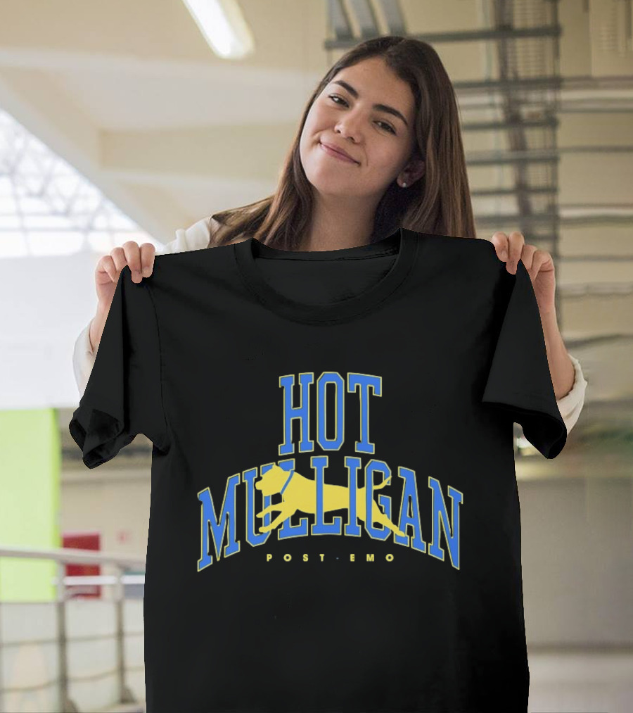 Hot Mulligan Post Emo Dog Graphic With Yellow Canine T-Shirt