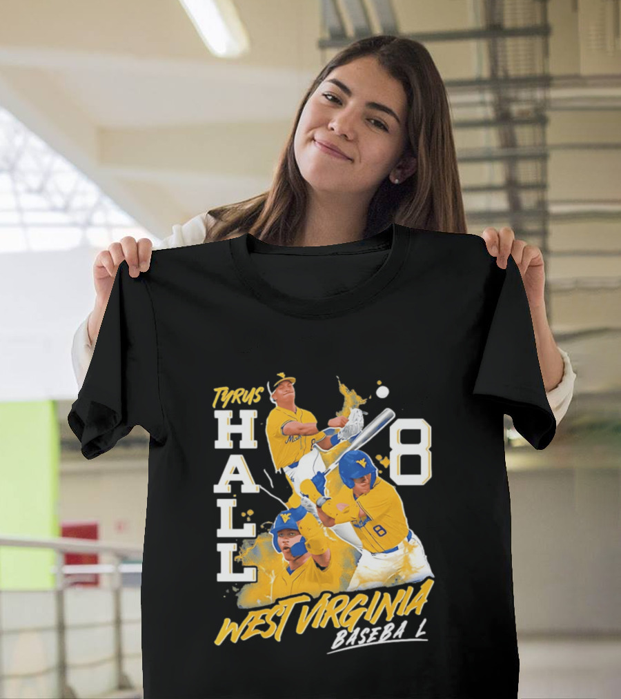 Tyrus Hall 8 West Virginia Baseball Mountaineers T-Shirt