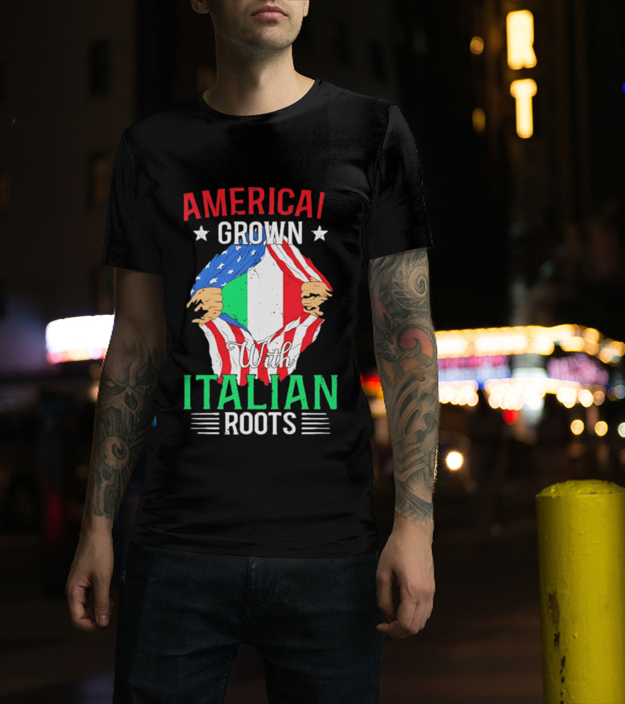 American Grown Italian Roots Flag Inside Patriotic Heritage T-Shirt