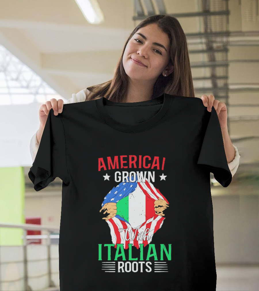 American Grown Italian Roots Flag Inside Patriotic Heritage T-Shirt