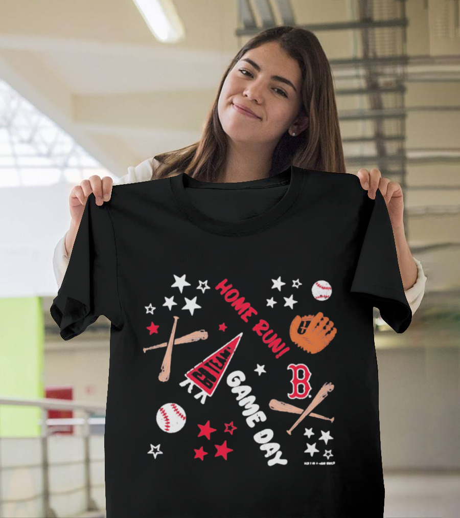 Boston Red Sox Home Run Game Day MLB Baseball Fenway Pennant And Bat Glove Stars T-Shirt