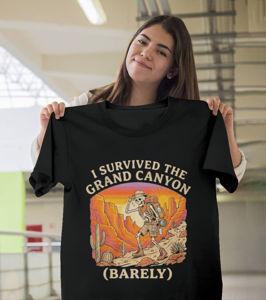 I Survived The Grand Canyon Barely Skeleton Backpack Sunset Cactus T-Shirt