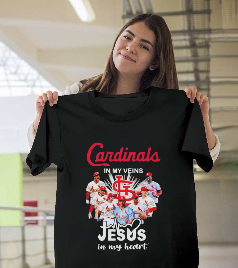 St Louis Cardinals In My Veins Jesus In My Heart Baseball Team Players T-Shirt