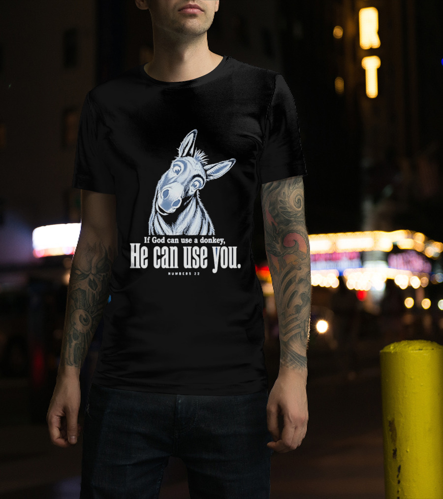 If God Can Use A Donkey He Can Use You Cartoon Donkey Numbers 22 T-Shirt