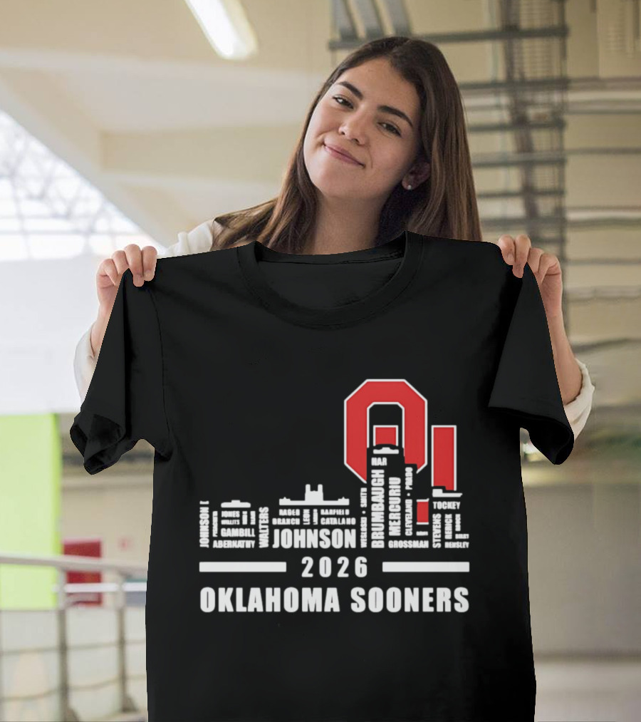 Oklahoma Sooners 2026 Johnson City Skyline Player Name T-Shirt