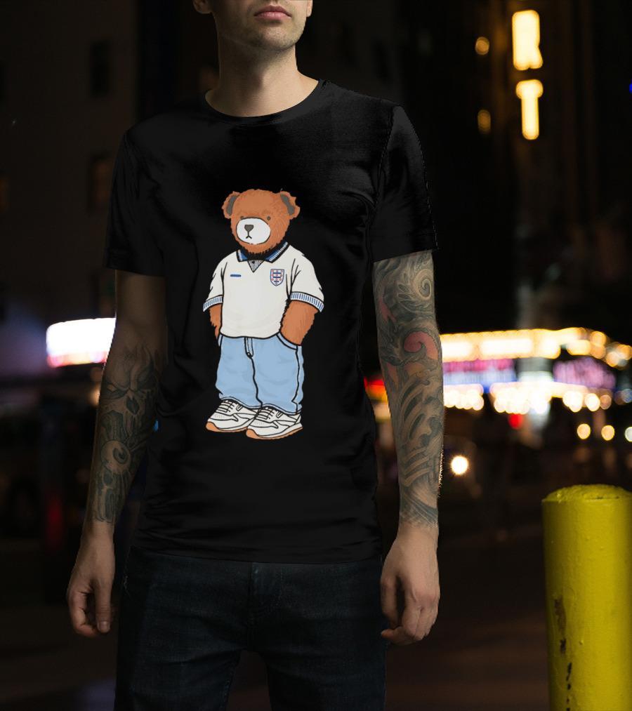 Three Lions England '90 Pickles Teddy Bear Retro Soccer Fan T-Shirt